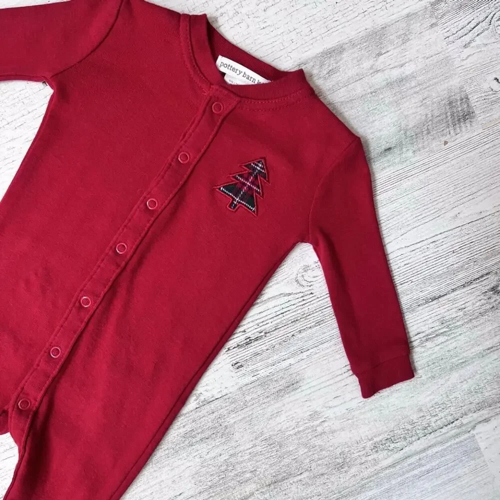 Pottery Barn Sleeper 3-6M Red My First Christmas One Piece Footed Holiday